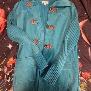 Denim and Company turquoise toggle corduroy cardigan XS